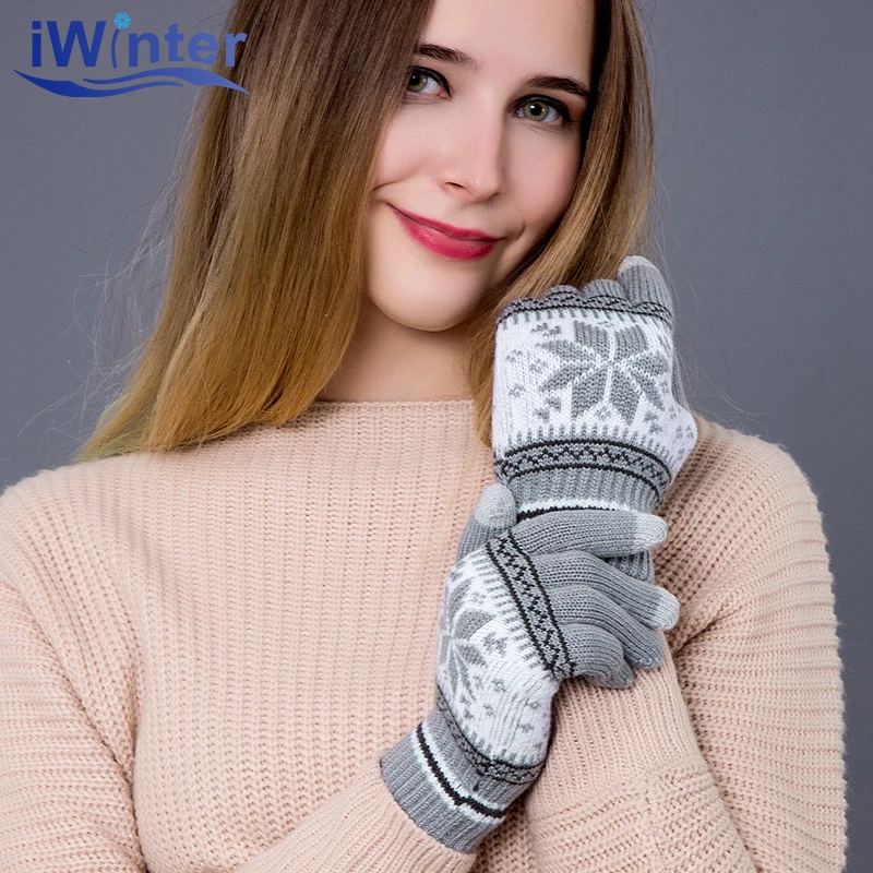 

IWINTER 2018 Fashion Knitted Gloves For Woman Thick Cotton Winter Gloves Touch Screen Gloves Hand Winter Accessories
