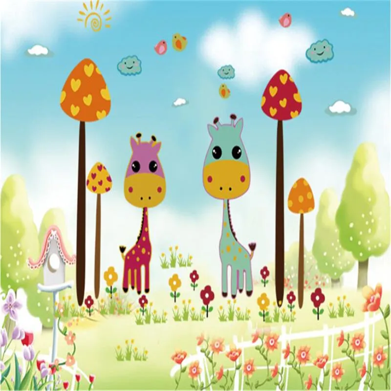 

Cartoon animal wall stickers Deer bird mushrooms for kids room living room bedroom children's room DIY PVC home decoration