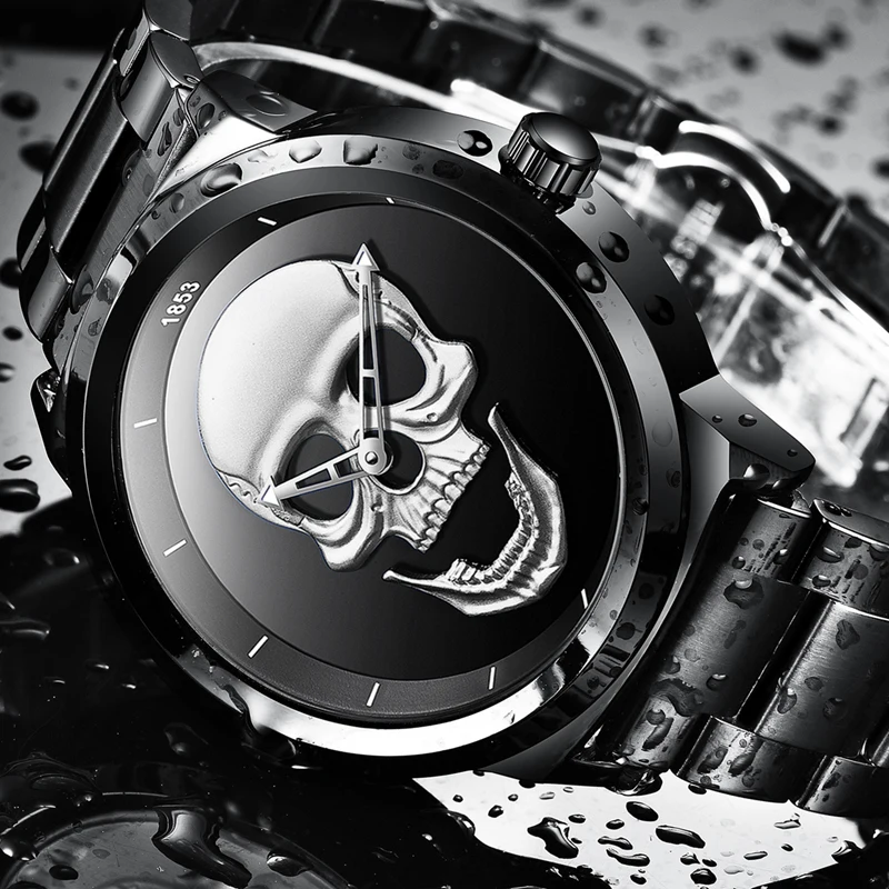 LIGE 3D череп часы для мужчин модные кварцевые часы Полный сталь для мужчин s часы лучший бренд класса люкс водонепроницаемые спортивные часы Relogio Masculino