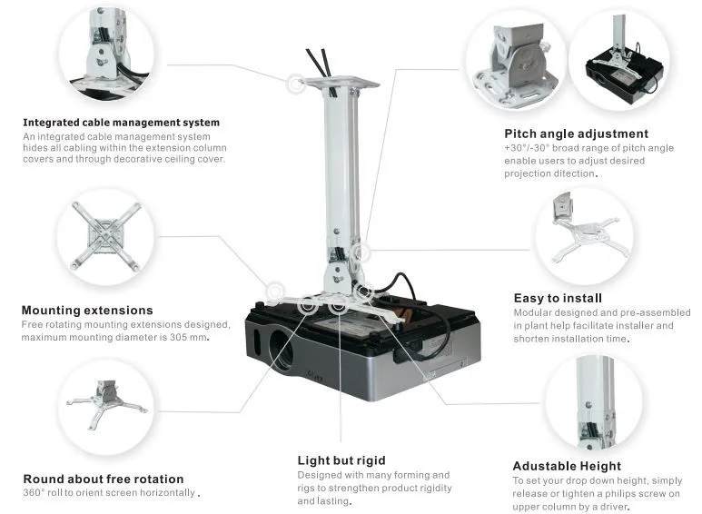 Универсальное крепление для проектора NBT817-60 кронштейны для проектора с полным движением длина от потолка 15,"-23,8"(390-605 мм) загрузка 25 фунтов