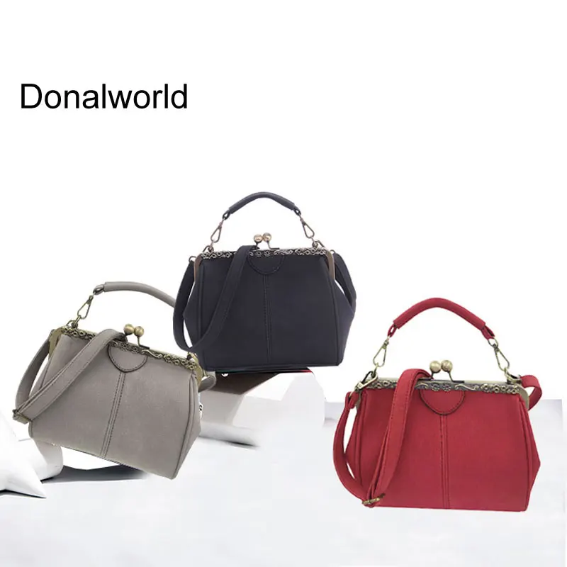 

Donalworld Women Vintage Kiss Lock Handbag Imitation Pu Leather Shoulder Bags Purse Tote Fashion Messenger Bag Saddle Shell Bag