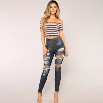 

New 2018 Blue Ripped Skinny Denim Jeans Women Boyfriend Jeans Para Mujeres Bleach Wash Sexy Jeans Woman Big Sizes Trousers S-xxl