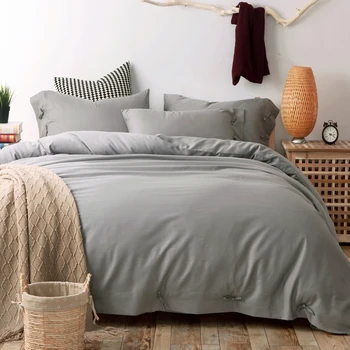 

4 pieces luxury silver grey bed set Cotton silk linen mixed fabric queen sheet set ropa de cama King size bedding duvet covers