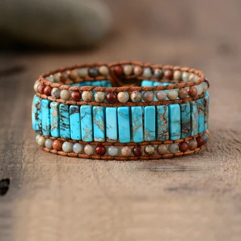 

Bohemian Bracelet Unique Natural Stones Leather Wrap Bracelets Wholesale Cuff Bangles Bracelets Femme Jewelry Dropshipping