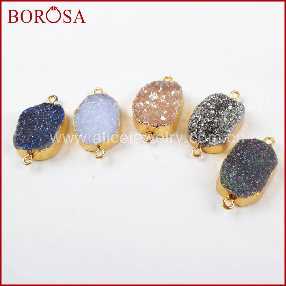BOROSA 10 шт. разноцветные Blue чал cedony Druzy разъемы золото Цвет двойной Bails Для