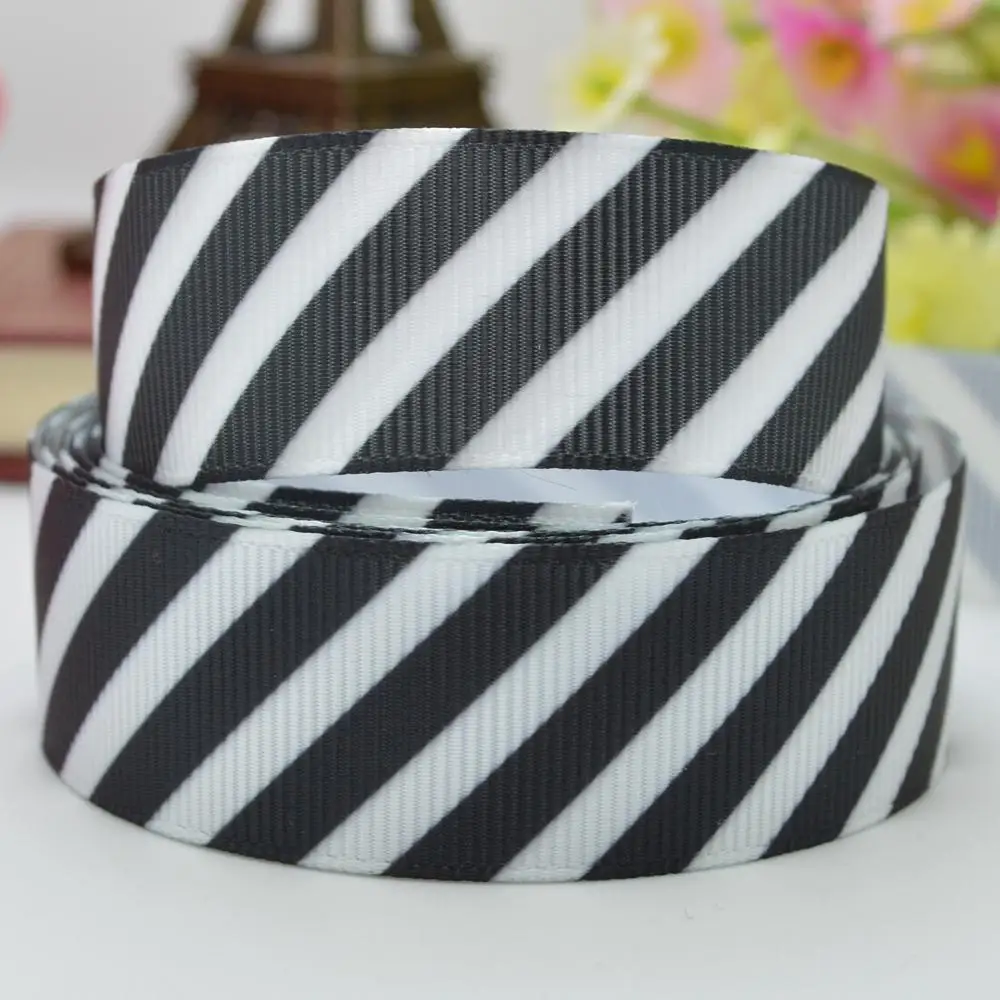 

Black and white striped rib bow DIY materials, hand- s 22mm print grosgrain ribbon 7/8" gift wrap hair bows