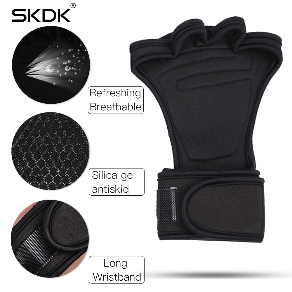 SKDK Weight Lifting Grip Gloves Crossfit Training Gloves Fitness Sports Gymnastics Gym Hand Palm Protector Wrist Support+1 Ring