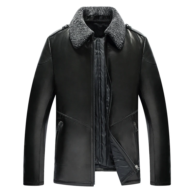 Mens Fur Coat Men's Leather Down Jacket Mens Leather Jacket Genuine Leather Mens Jacket Outerwear