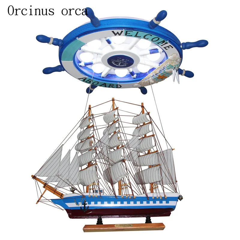 

Cartoon creation Mediterranean boat rudder chandelier children room boy bedroom light modern LED protection eye ceiling lamp