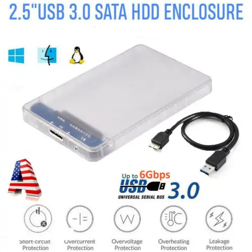 

Transparent SSD HDD Case USB 3.0 to SATA 3.0 Adapter External 2.5 Inch Hard Drive Box HD Enclosure