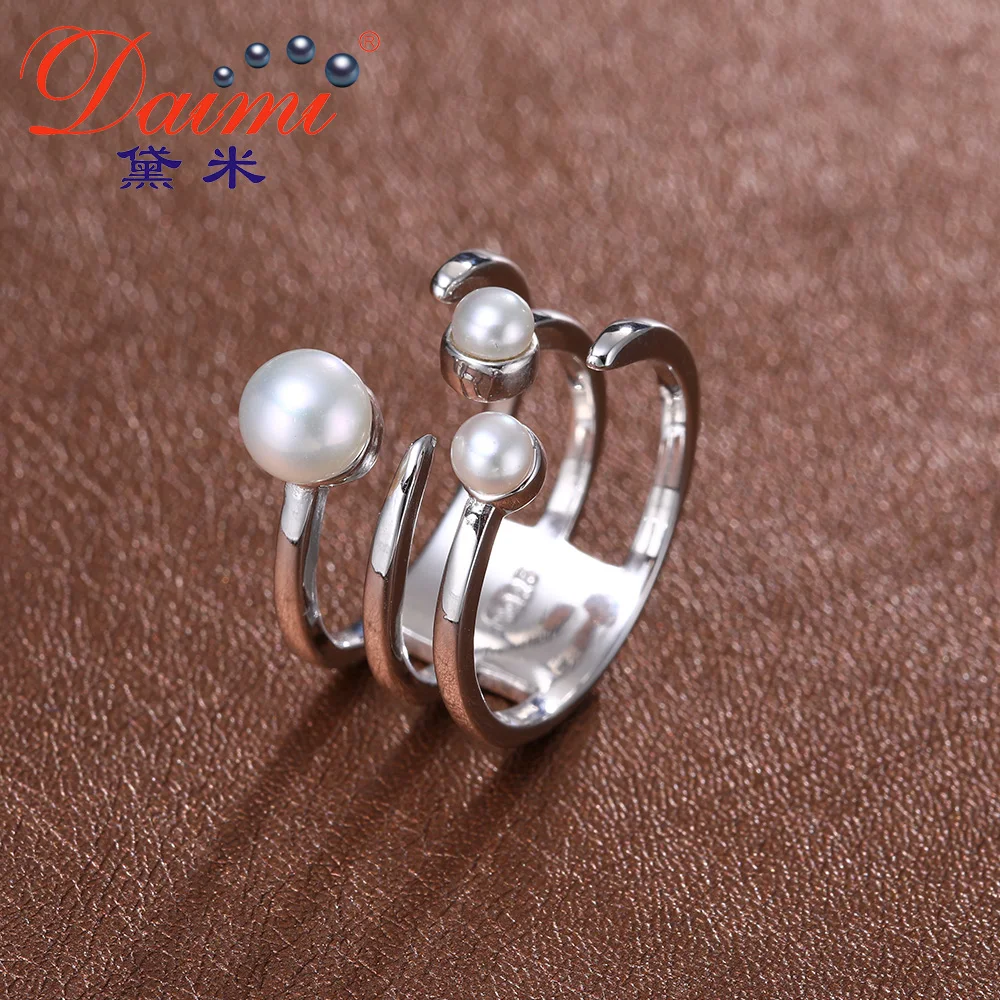 

DAIMI Wide Design Ring 3-6mm Freshwater Pearl 925 Silver Ring Gift Jewelry