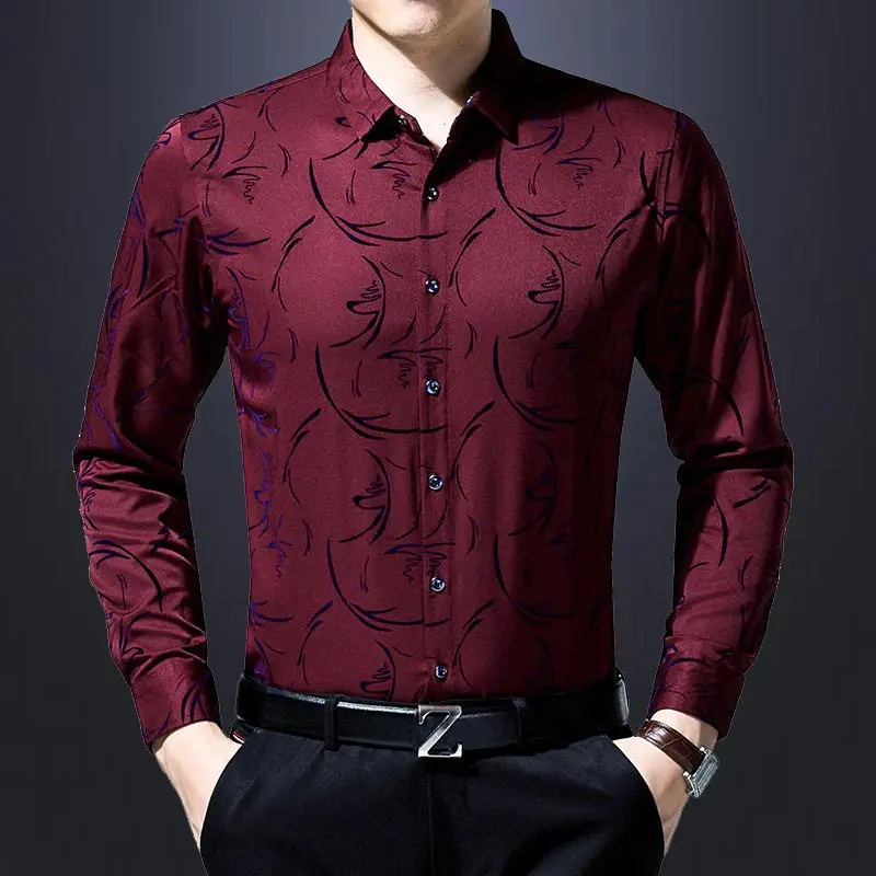 Мужские модные фирменные повседневные Бизнес Slim Fit Мужчины рубашка Camisa Длинные рукава Цветочный социальные рубашки платье Джерси 8637