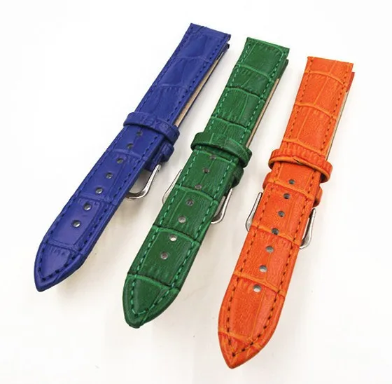10 шт./лот 18 мм Натуральная кожа ремешок для наручных часов часы ремешок, синий, зеленый, orange цвет имеющиеся 140916