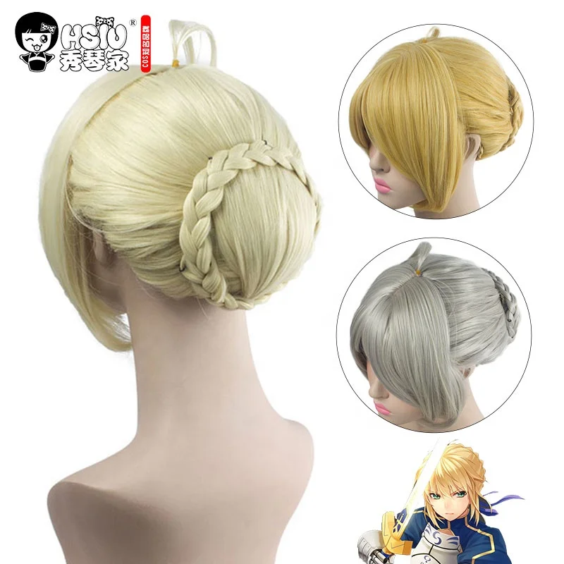 HSIU новый высококачественный Сабер артурия Пендрагон Косплей парик из Fate Costume Play