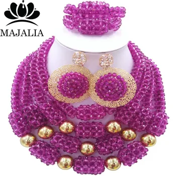 

Fashion african wedding beads Purple nigerian wedding african beads jewelry set Crystal Free shipping Majalia-332