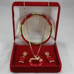 Ювелирные изделия 001159 красивая джейд круг дракон ожерелье серьги браслет