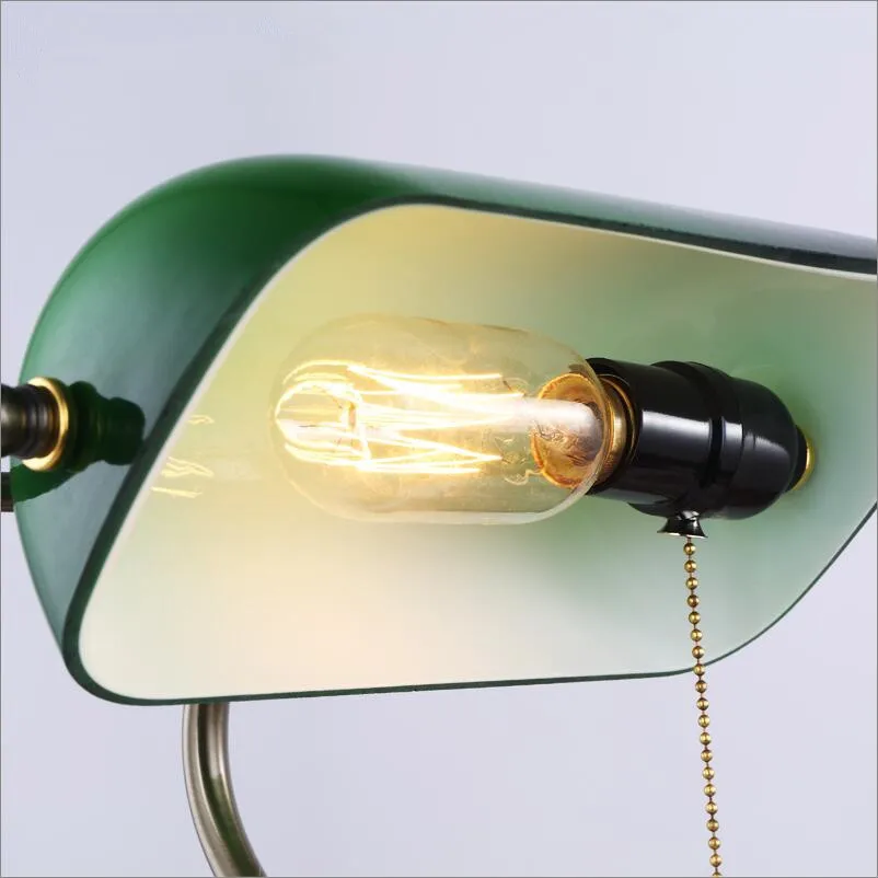 Retro antique brass green glass shade Table Lamps lights for study room living room bank office book student desk lamps light