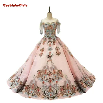 

Vestido De Casamento Sweetheart Lace Appliqued Ball Gown Tulle Prom Dress 2018 Hot Pearl Pink Sexy Women Pageant Evening Gowns