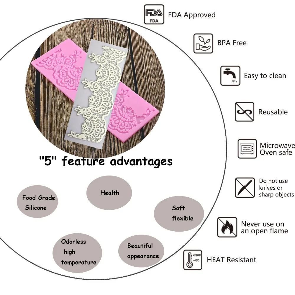 Кружева коврик помадка Цветы цепь украшения силиконовые формы Surafcraft инструменты для выпечки инструменты для украшения торта кружевные формы