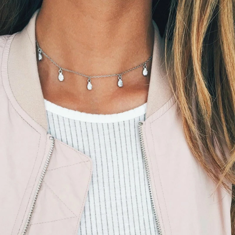 

Popular Cute Crystal Drop Necklace Fashion Personality Hot Sale Statement Necklace Bohemian Overwatch Vintage Necklace Women