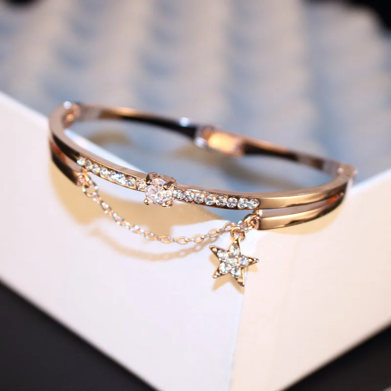 

New Delicate Crystal Chain Star Design Charm Bracelet Luxury Women Gift Factory Wholesale