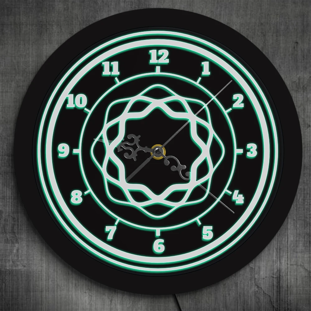 

LED Lighting Multi-Coloured Retro Style Clock Wall Watch Mandala 3D Floral Pattern Arabic Numerals Decorative Clock Lighting Art