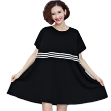 T Shirt Dress Women Plus Size Plain Simple Crew Neck T-Shirt Dress Womens Summer Loose Black Tshirt Swing Dress 2017 XH055