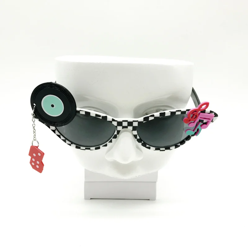 80s 90 пожиратель богов» в стиле панк солнцезащитные очки Винтаж оплаве в форме кошачьих глаз для музыкального фестиваля DJ аксессуары с подвеской