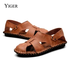 YIGER/Новинка; мужские сандалии из натуральной кожи; мужские летние повседневные сандалии; мужские лоферы без шнуровки; мужские пляжные сандалии в стиле ретро; Римский стиль; 0072