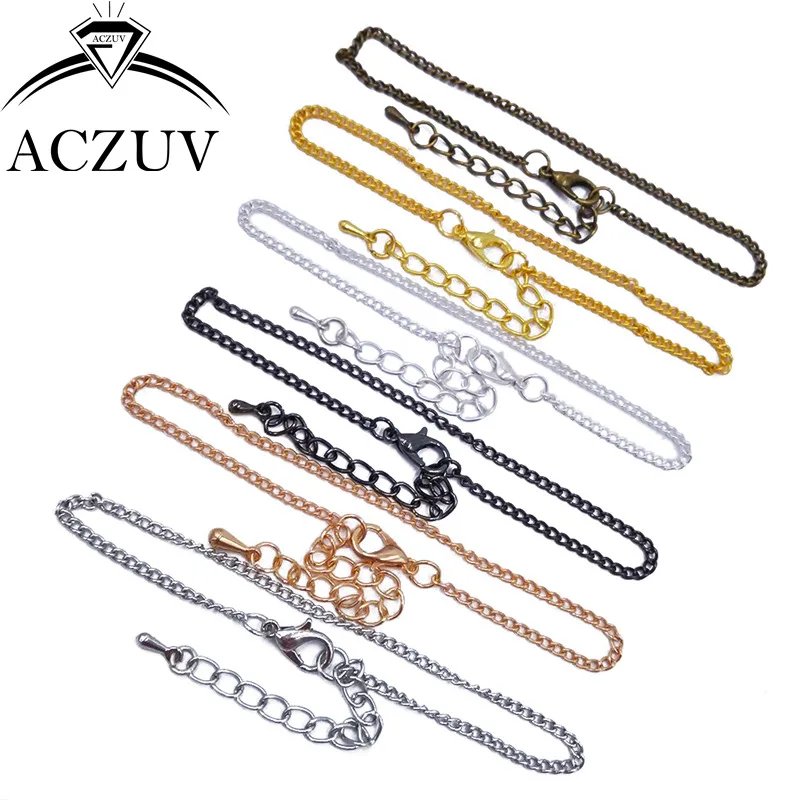 

120Pcs 2x3mm 3x4mm Optional 20cm Curb Chain Bracelets with Lobster Clasp and Extenders DIY Jewelry Making Findings & Accessories