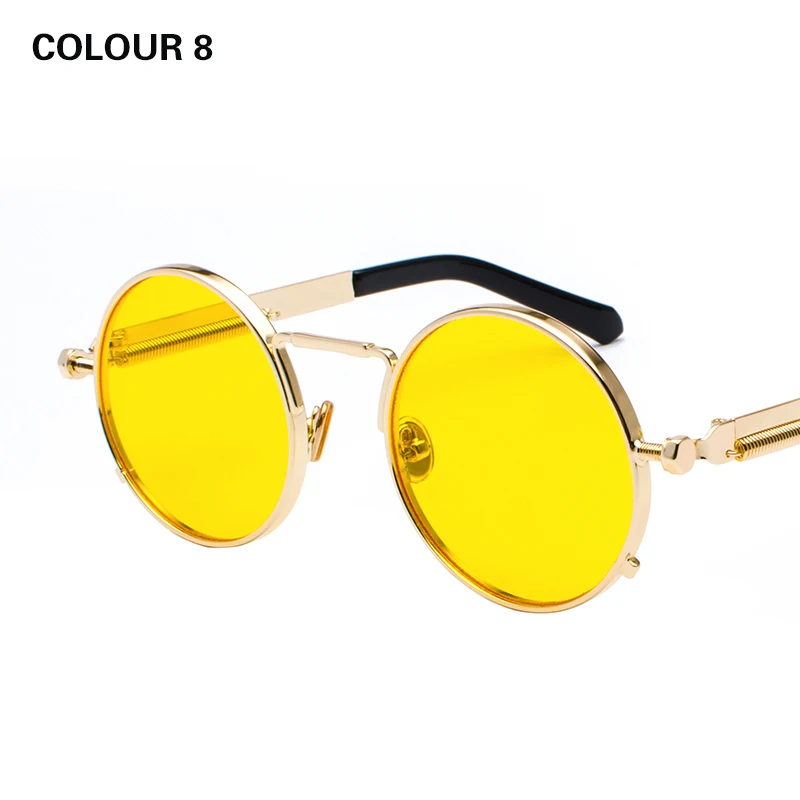 GY круглые металлические солнцезащитные очки стимпанк для мужчин и женщин, модные готические очки, фирменный дизайн, Ретро стиль, винтажные мужские солнцезащитные очки, женские, UV400 - Цвет линз: Colour 8
