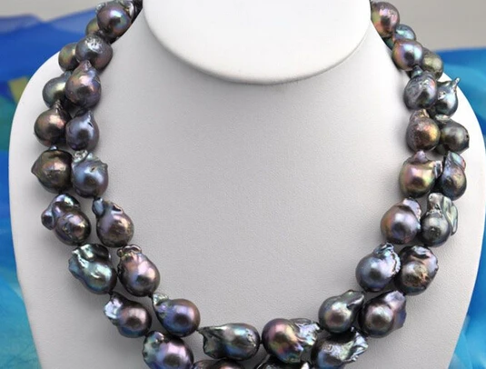 

Miss charm Jew1462 Rare 2row 23mm baroque black keshi reborn pearl necklace NEW