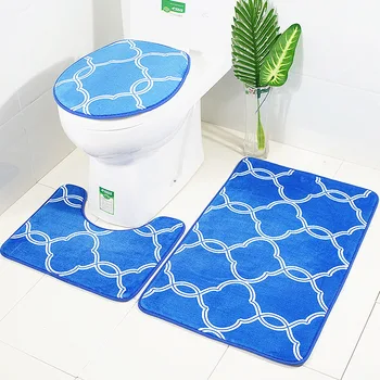 

Anti Slip Pedestal Rug 3 In 1 Lantern Pattern Bathroom Mat Set Antiskid Washroom Carpet Contour Mat Toilet Seat Lid Cover