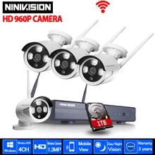 NINIVISION 4CH Беспроводная система видеонаблюдения NVR wifi 1.3MP ИК внешняя цилиндрическая камера P2P ip-камера Водонепроницаемая Безопасность комплект видеонаблюдения 1 T