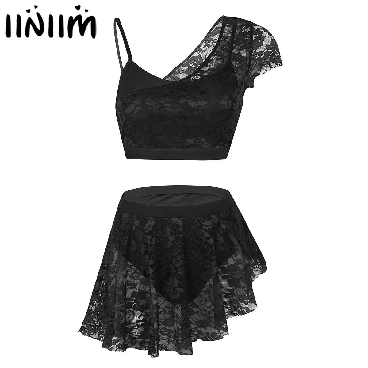 

Adult Gymnastic Leotard Dance Wear Overlay Lace Ballerina Costumes Dance Crop Top with Skirt for Womens Ballet Dancewear