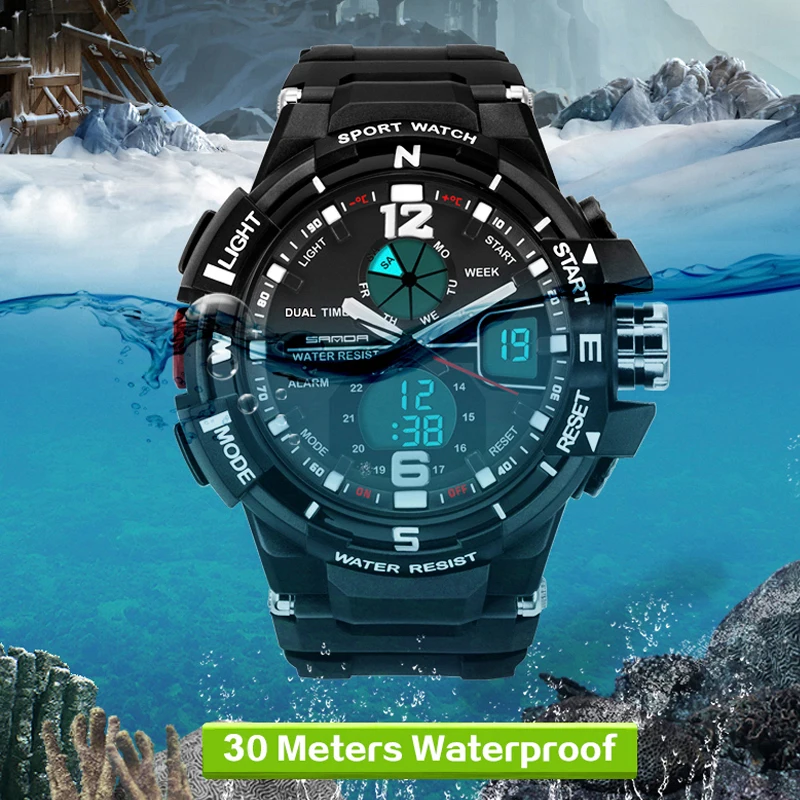 Cheap 2018 SANDA Brand Man Military Sport Watch Men XFCS Waterproof LED Digital Watch Male Watches Clock Hodinky Relogio Masculino