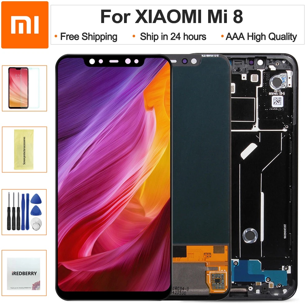 

6.21inch AMOLED Mi8 LCD Display Touch Screen Digitizer Assembly For Xiaomi Mi 8 LCD With Frame Screen Replacement