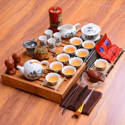 Весь Китайский кунг-фу чайные наборы, Китай керамический чайный набор деревянный поднос для час гостиная чай Настольный набор для чая церемония Аксессуары - Цвет: 08 Set