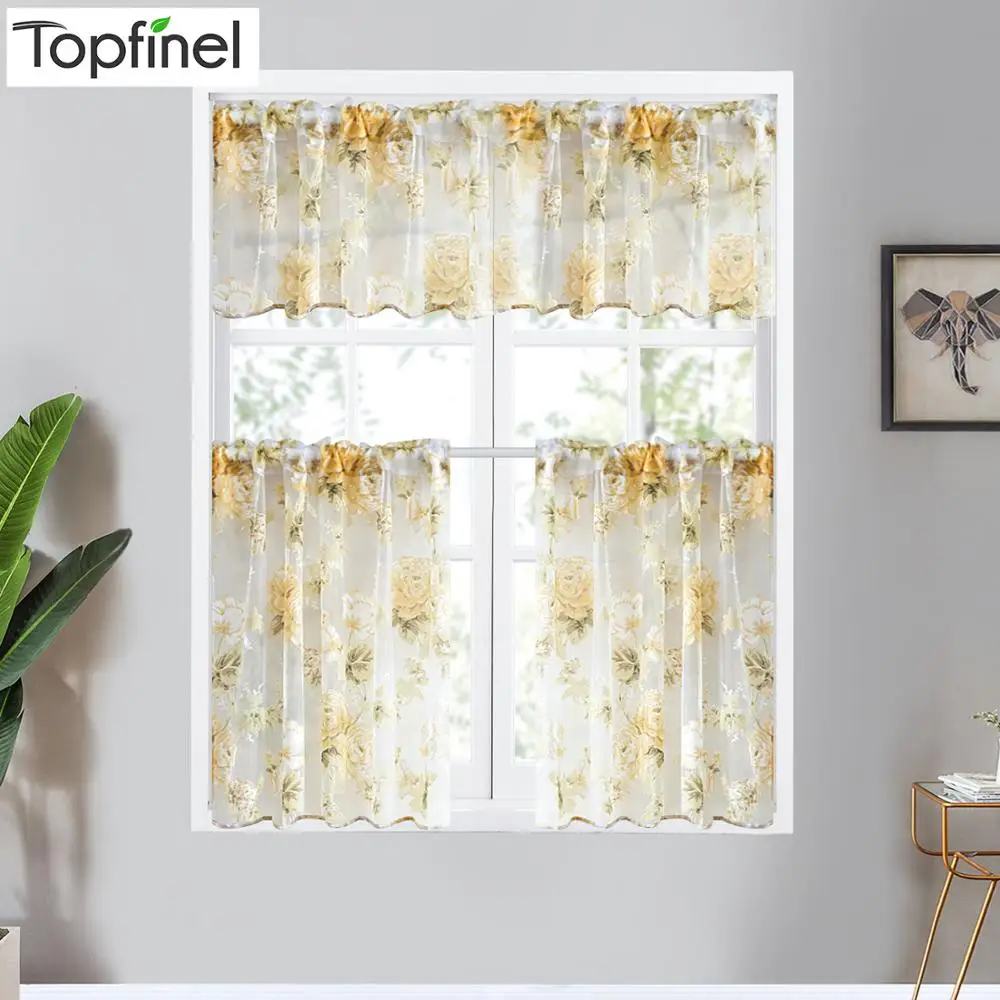 

Topfinel Modern Rose Floral Short Curtains Tulle for Window Voile Sheer Drape for Kitchen Bath room Panel home decor