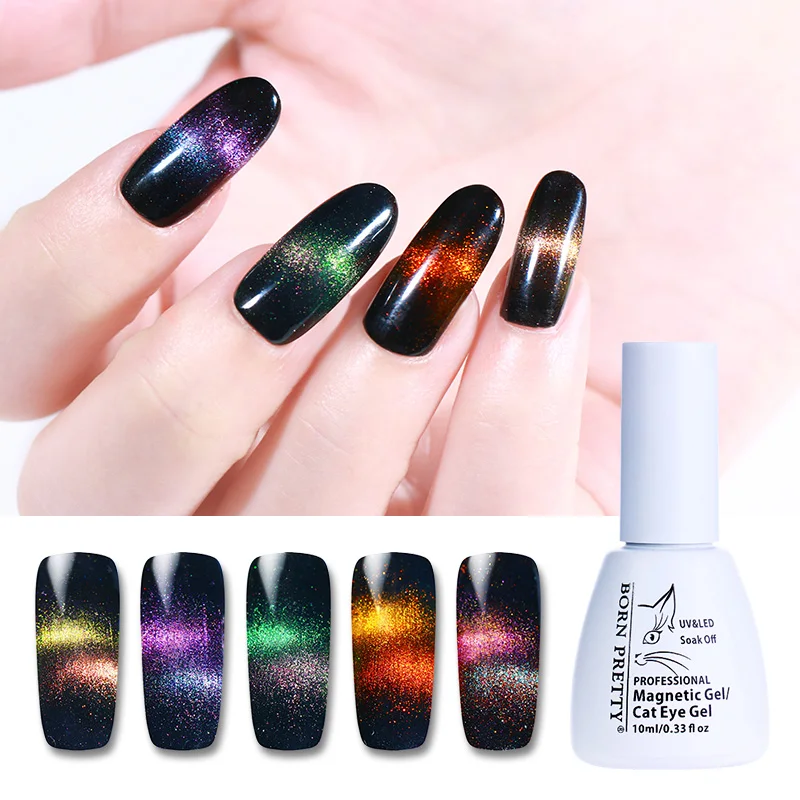 

BORN PRETTY 10ml Holographic Chameleon Magnetic 3D Cat Eye Gel Soak Off UV Gel Polish Varnish Manicure Lak DIY Black Base Needed
