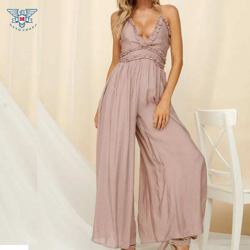 

Women Strap Backless Long Jumpsuits 2019 Flare Leg Playsuit Summer Beach Loose Jumpsuit Casual Rompers Womens Jumpsuit Overalls