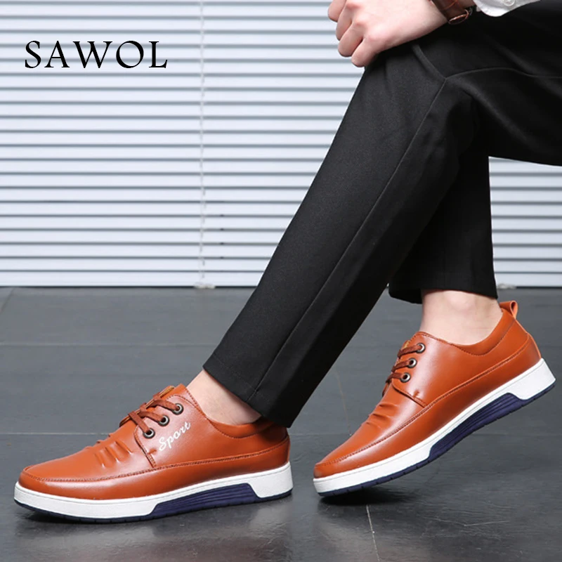 Marque Véritable blue Plus En Hommes Grande Black Chaussures Décontractées À Lacets Printemps Cuir Taille Sneakers Automne brown Appartements Split Sawol N0yvwO8nm