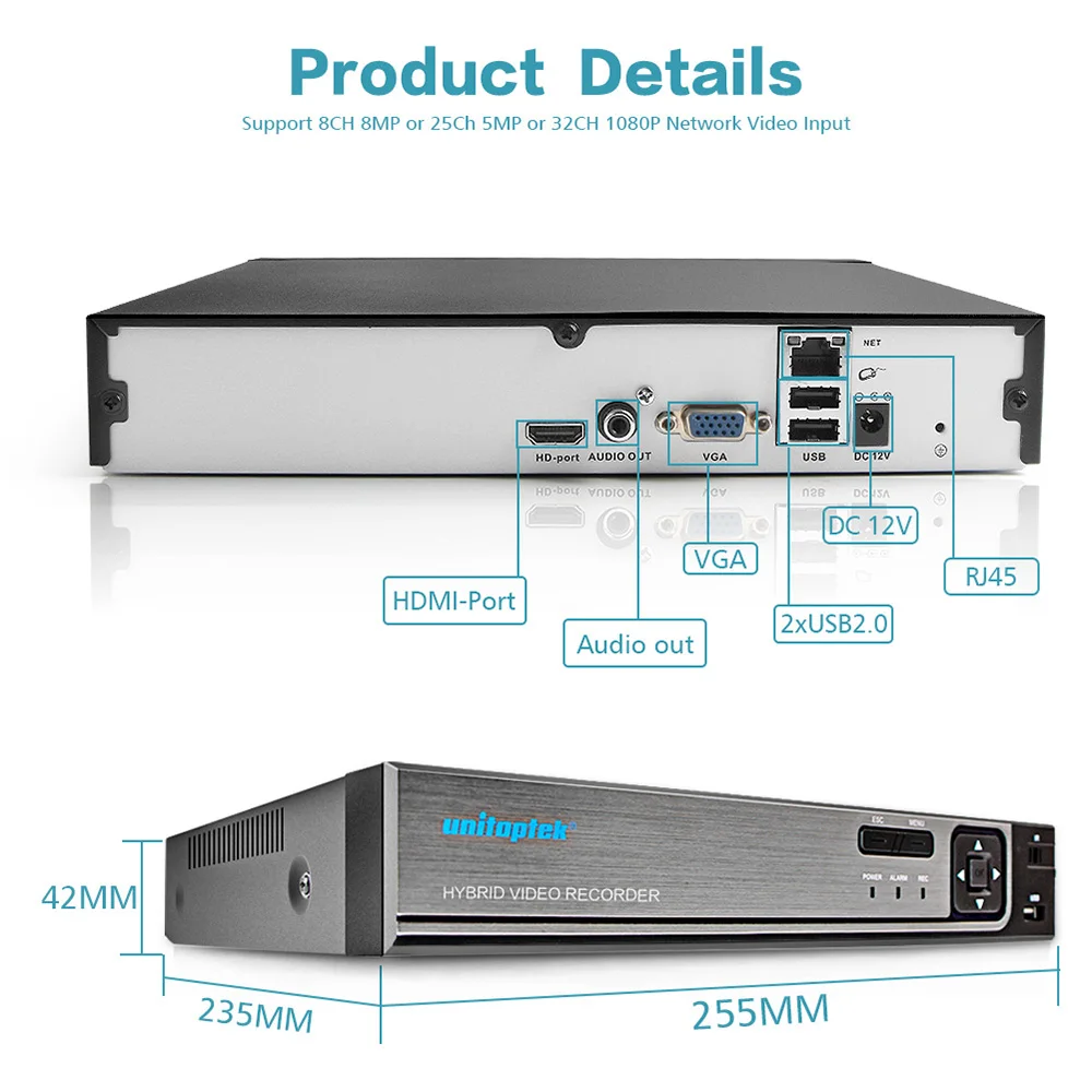 32CH 1080P 25CH 5MP CCTV NVR H.265 Обнаружение движения 8CH 8MP сетевой видеорегистратор ONVIF для