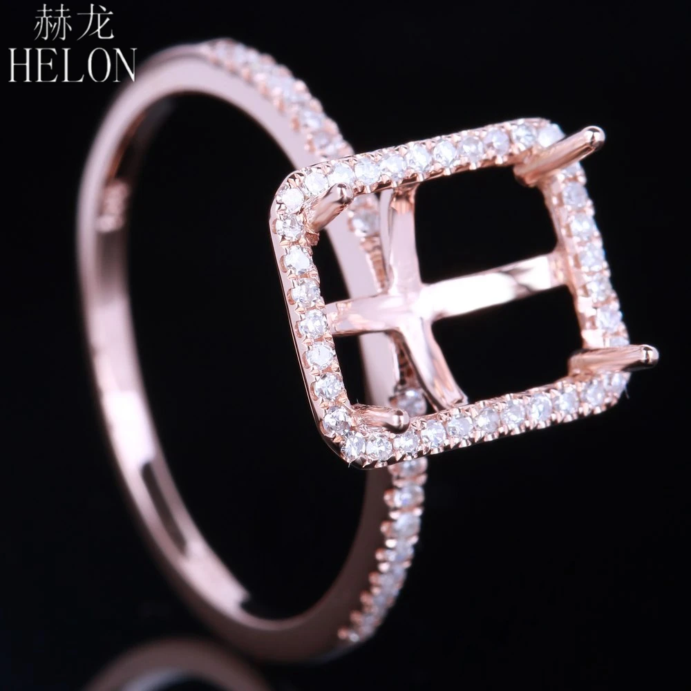 

HELON 8.5x6.5mm Emerald Cut Solid 10k Rose Gold Natural Diamonds Semi Mount Setting Ring Engagement Wedding Women Trendy Jewelry