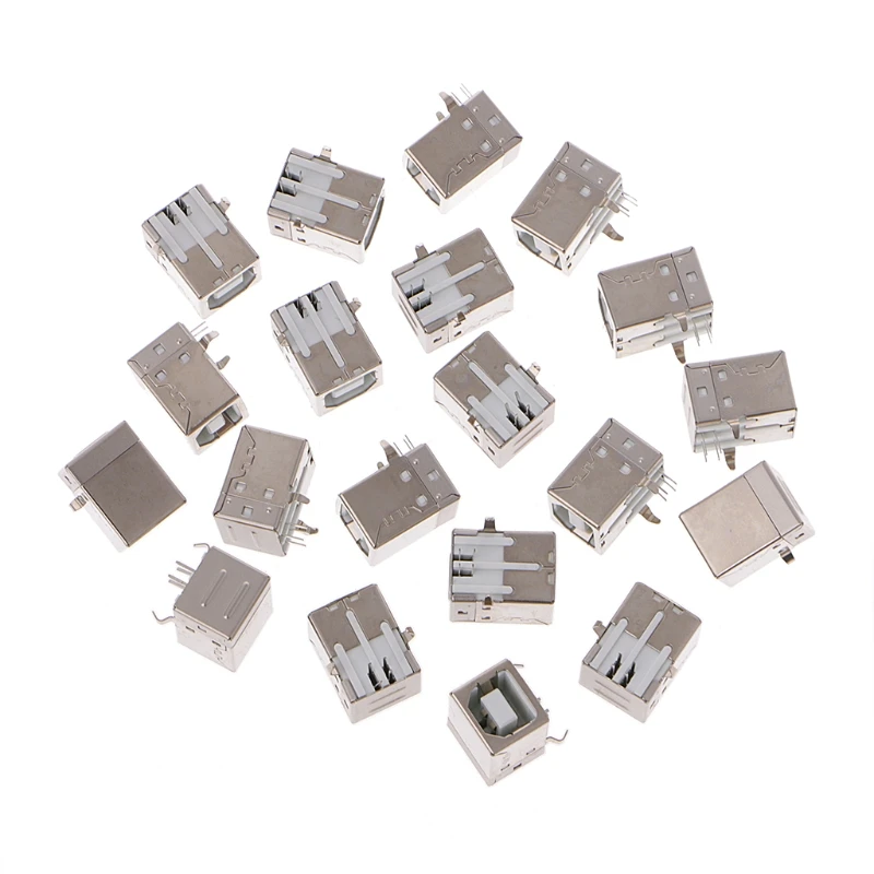 

20 Pcs Type B USB 4 Pin Right Angle Female Jack Socket Connector PCB Mount L15