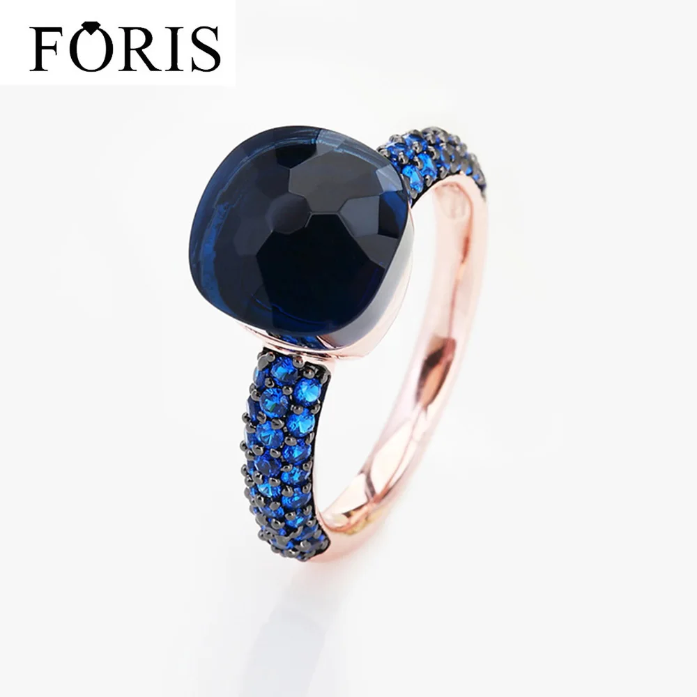 FORIS, розовое золото, с черным покрытием, голубой циркон, обручальные кольца для женщин и девочек, австрийский кристалл, Bague Femme, 14 цветов
