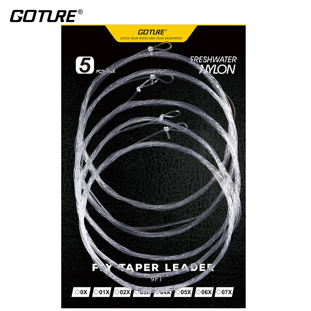 

Goture 5pcs/pack 9FT/2.74M Fly Fishing Tapered Leader 0X/1X/2X/3X/4X/5X/6X/7X Clear Nylon Fishing Line With Loop Fishing Tools