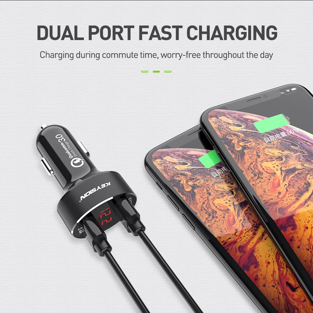 KEYSION Dual USB быстрое зарядное устройство QC 3 0 Автомобильное для iPhone XS Max XR X 8 7 Samsung S9