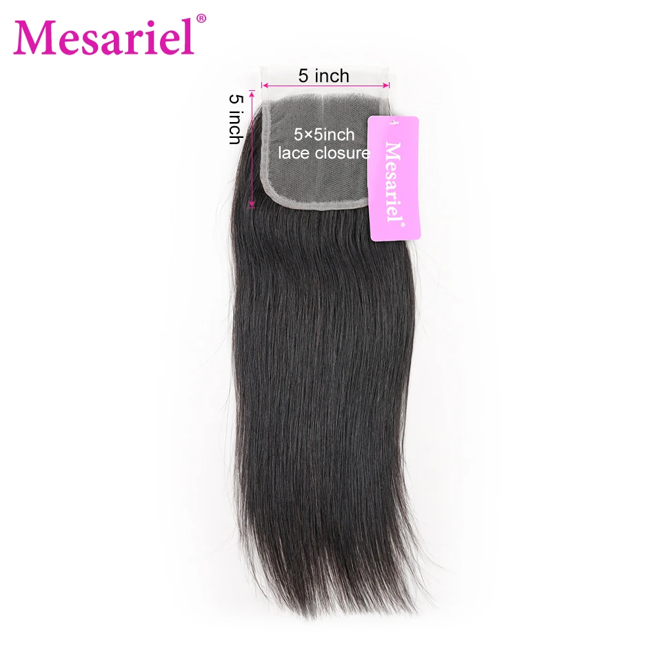 Mesariel 5X5 Transparent Lace Closure Malaysian Straight Human Hair Swiss Non-Remy Natural Color | Шиньоны и парики