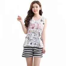 Новое поступление, летние хлопковые женские пижамные комплекты, полосатая Пижама с героями мультфильмов, женская пижама, пижамы, большие размеры 3XL